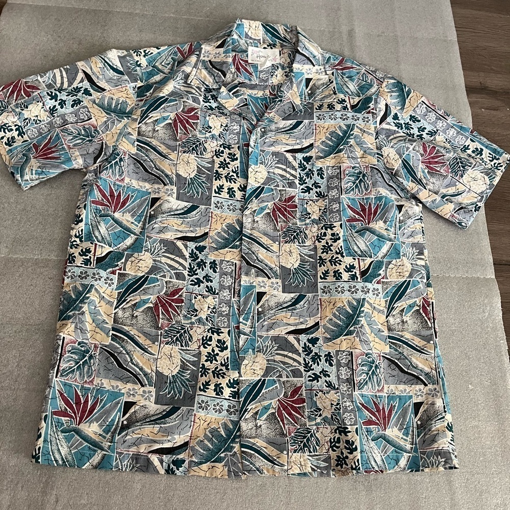 [M]Howie Tropical Print Men's Hawaiian Shirt, EUC